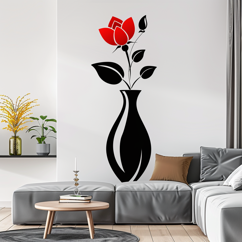 Acrylic Black Vase with One Red Rose